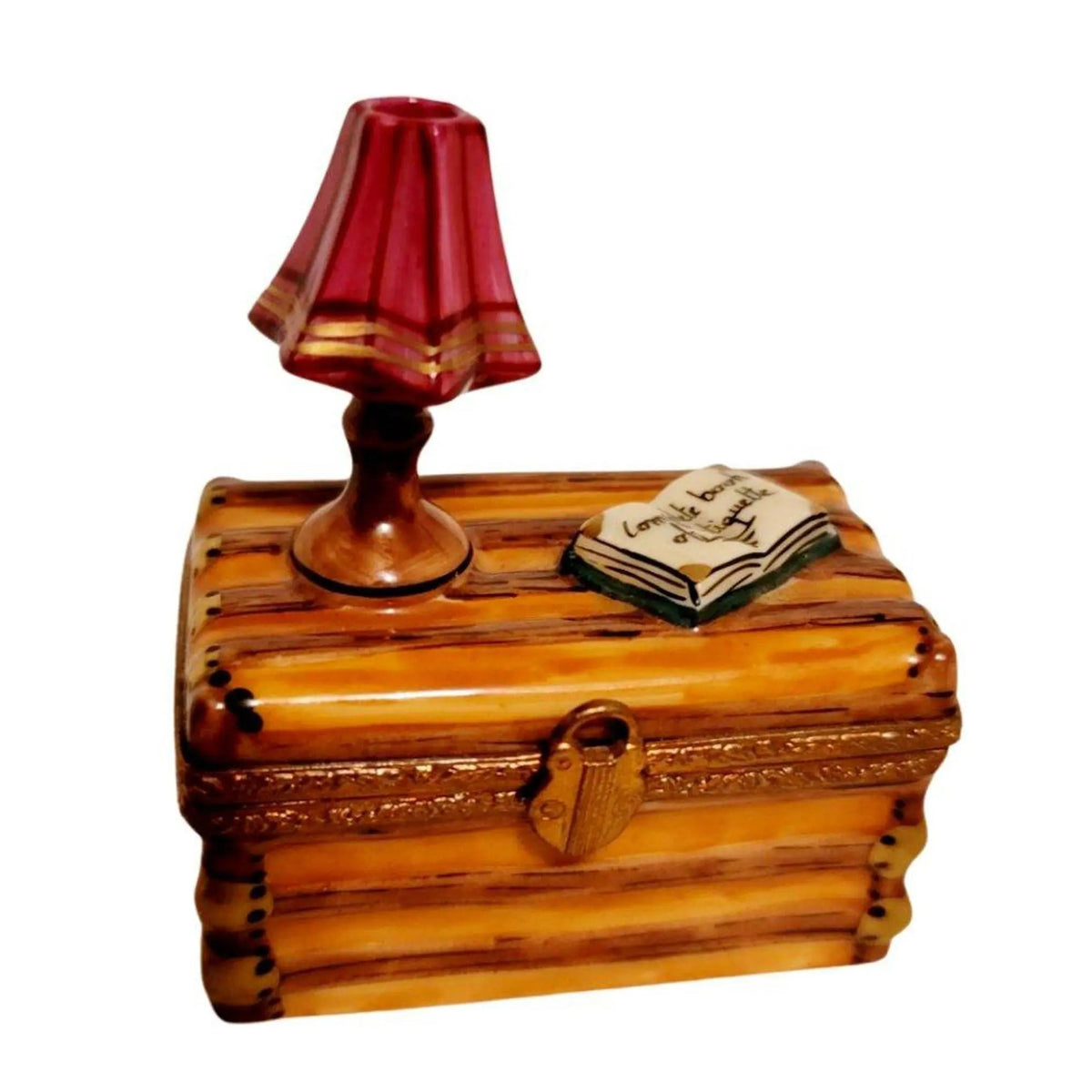 Authentic Trunk Lamp Book Chest Limoges porcelain, hand-painted in France, from Limoges Boutique