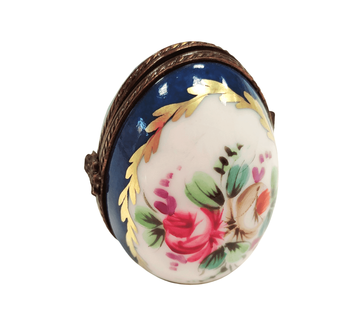 Fine French craftsmanship on the Turquois Oval Picture Frame Inside Limoges box, painted by hand