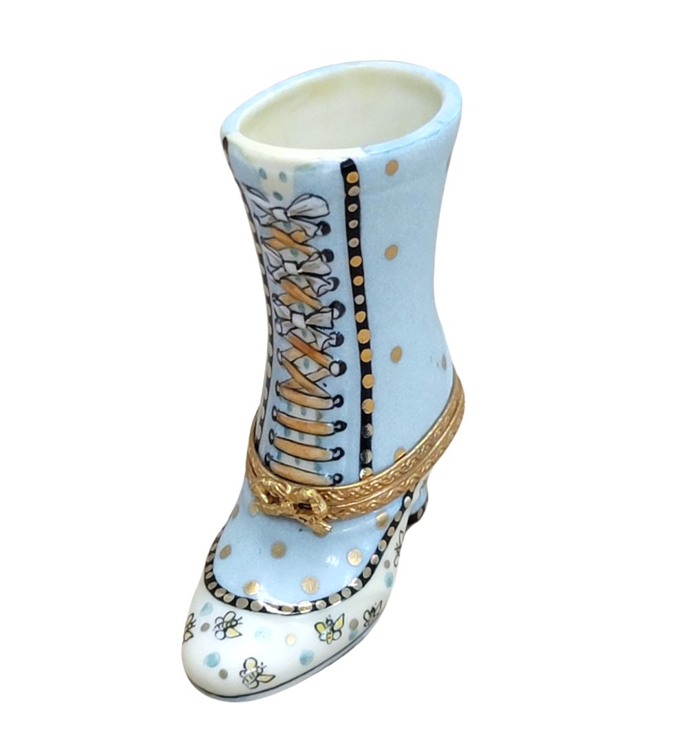 Turquoise Ladys Boot Shoe Fashion Figurine Limoges, a hand-painted Limoges porcelain gift