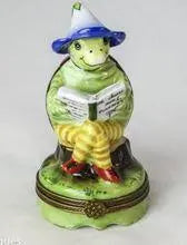 Hand-painted Turtle Reading Limoges box, French artistry for lovers of fine art