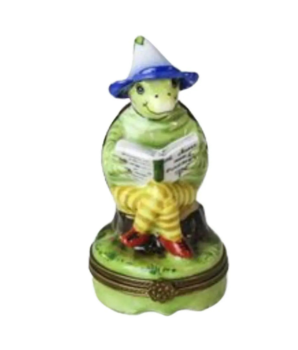 Authentic Turtle Reading Limoges box, hand-painted in France, from Limoges Boutique
