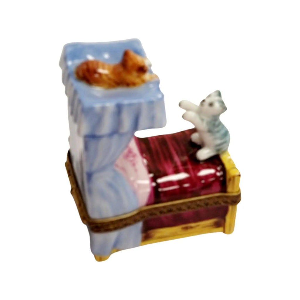 Two Cats Playing on Bed Porcelain Limoges Porcelain Art Object 1, view 11