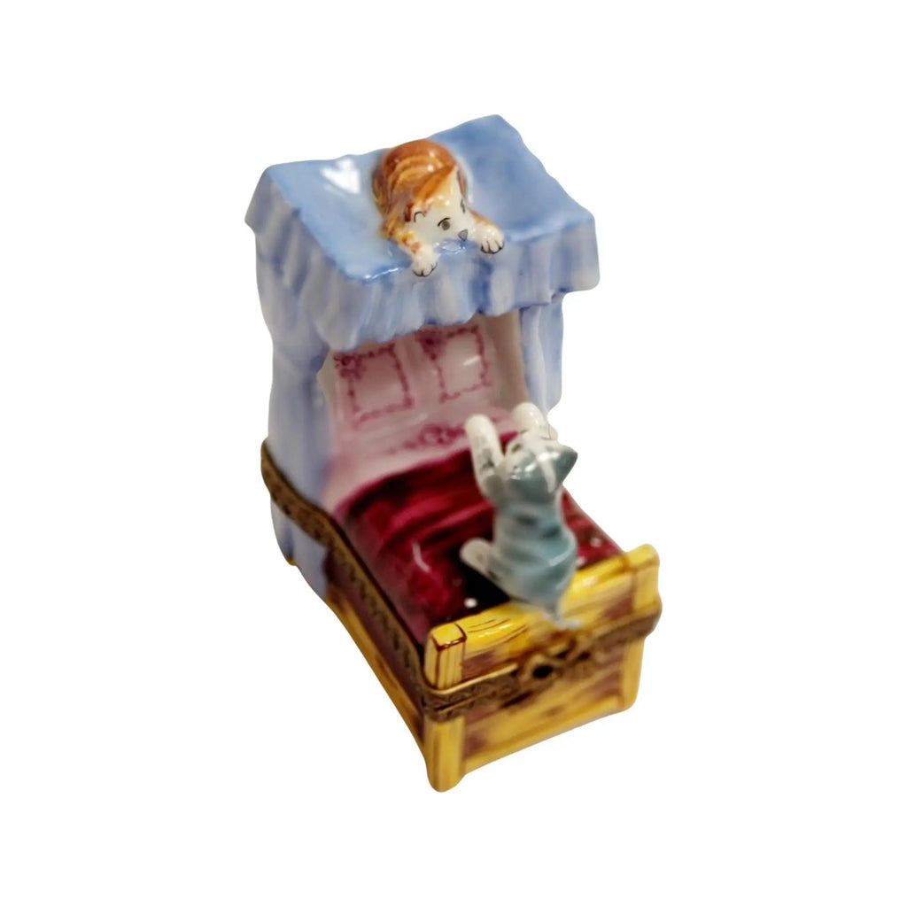 Two Cats Playing on Bed Porcelain Limoges Porcelain Art Object 1, view 16