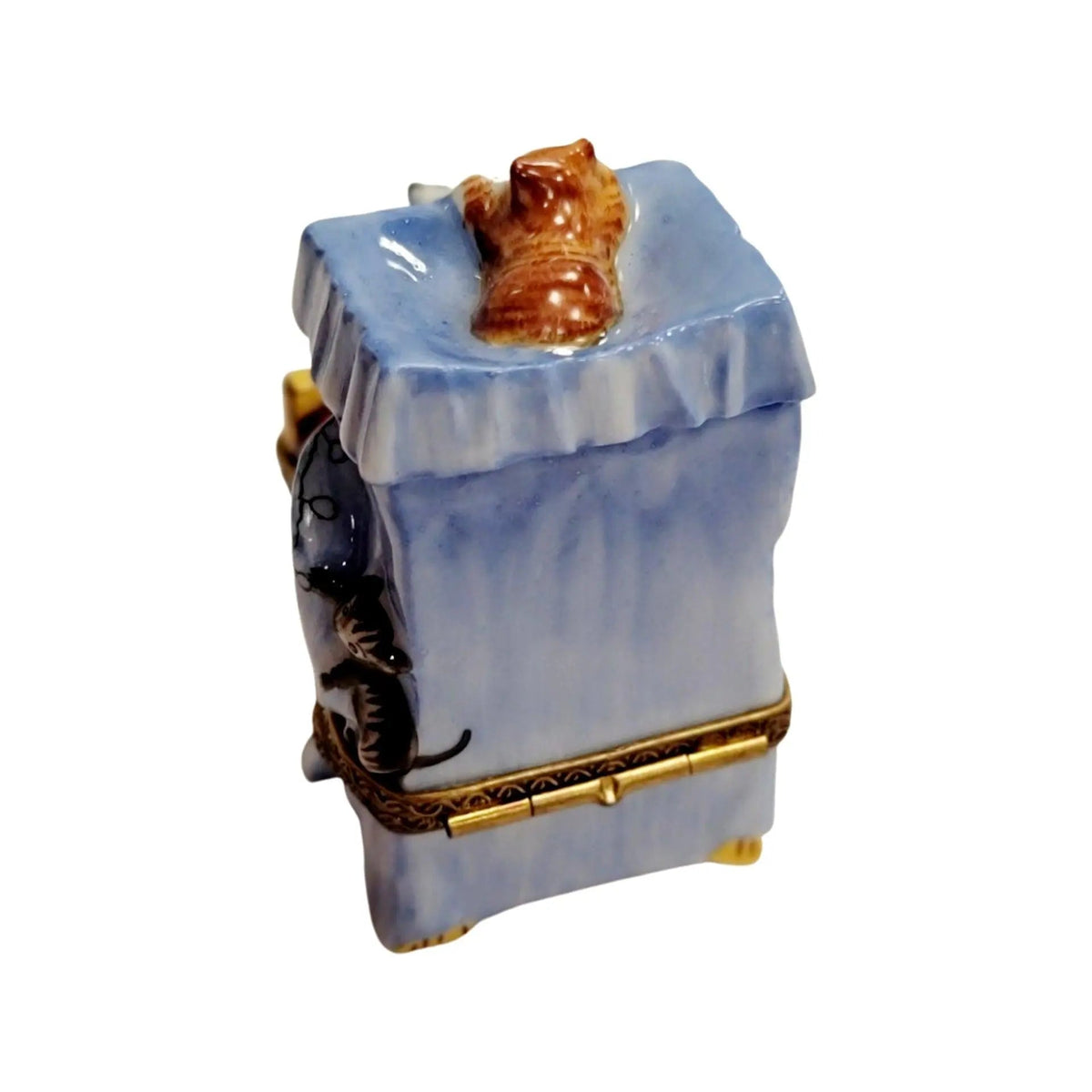 Collectible Two Cats Playing on Bed Limoges box with artisan brushwork
