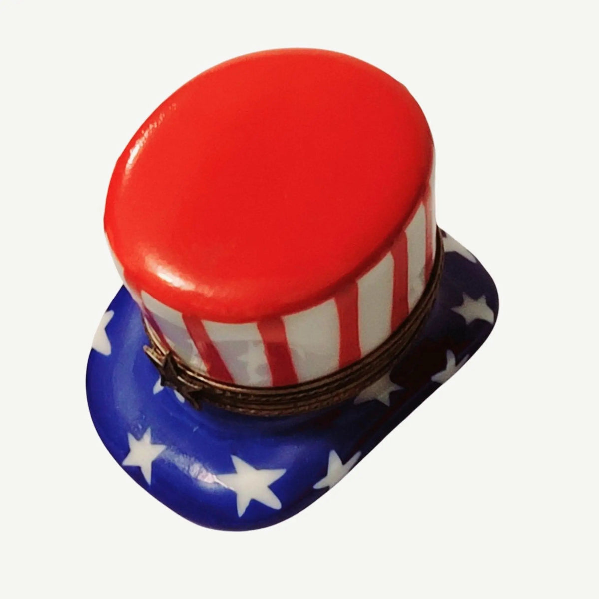 Painted details on the Uncle Sam's Hat Patriotic America United States Limoges box, French art in miniature
