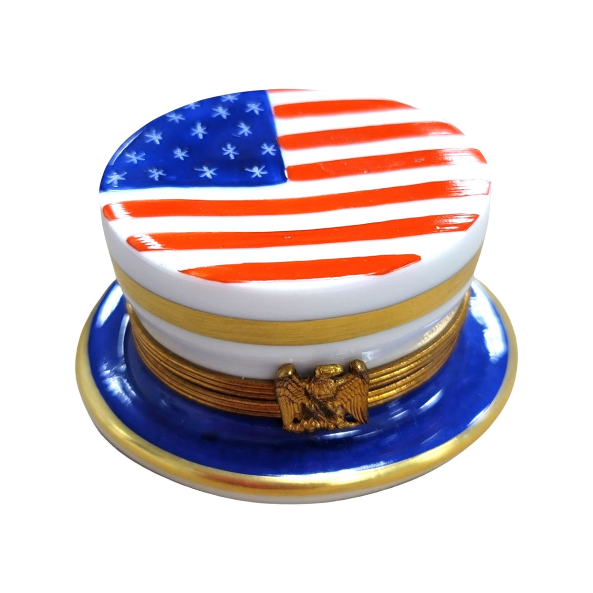 Uncle Sam's Hat Patriotic American Heart Limoges Box, a hand-painted Limoges porcelain gift
