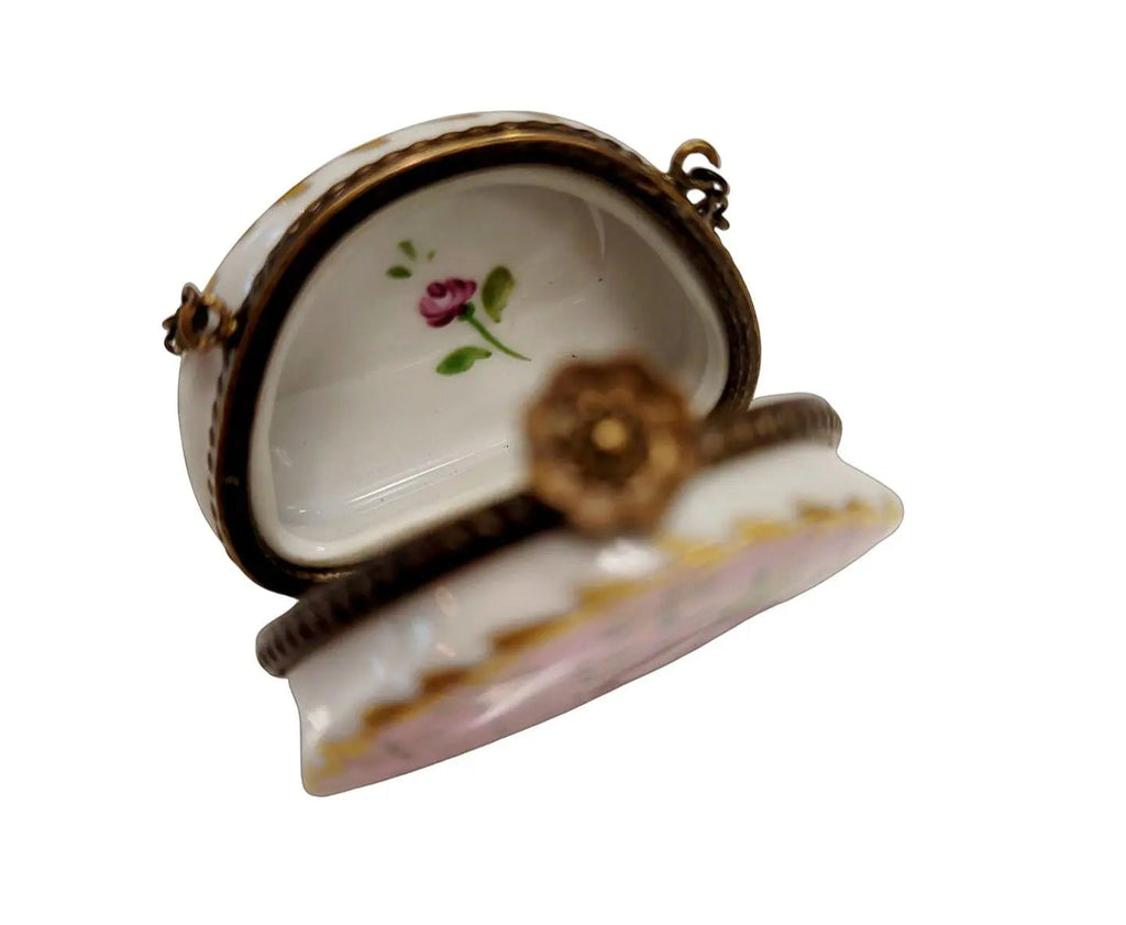 Pink w Blue Gold Purse Roses Limoges Box, view 2