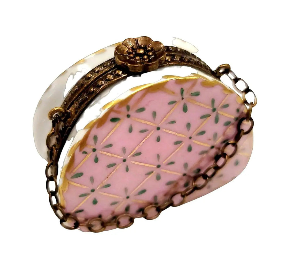 Pink w Blue Gold Purse Roses Limoges Box, view 3