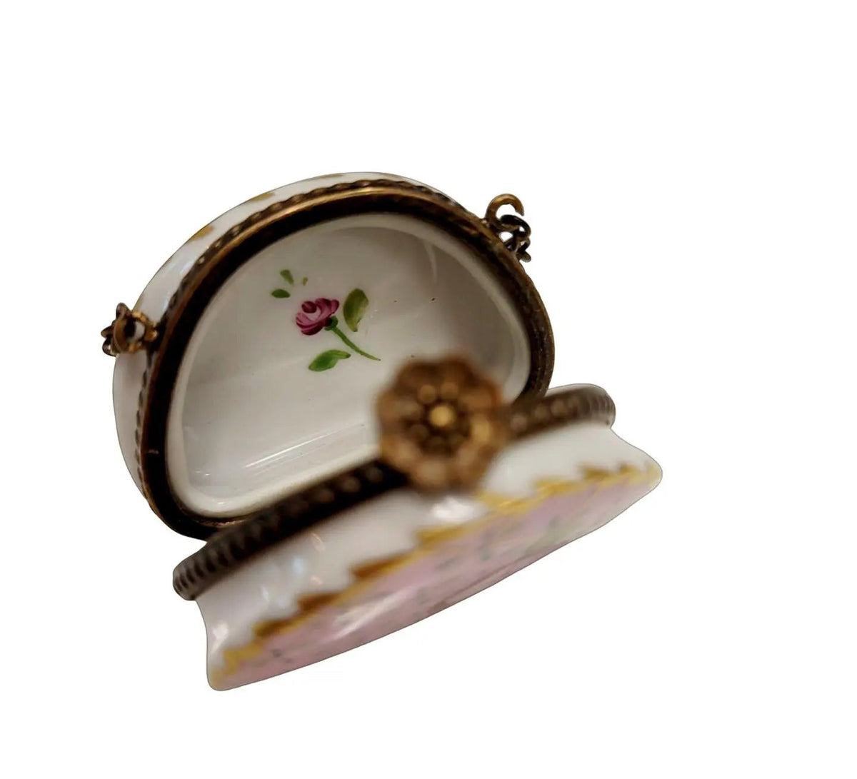 Pink w Blue Gold Purse Roses Limoges Box, view 5