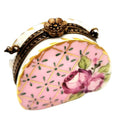 Pink w Blue Gold Purse Roses Limoges Box, a hand-painted Limoges porcelain gift