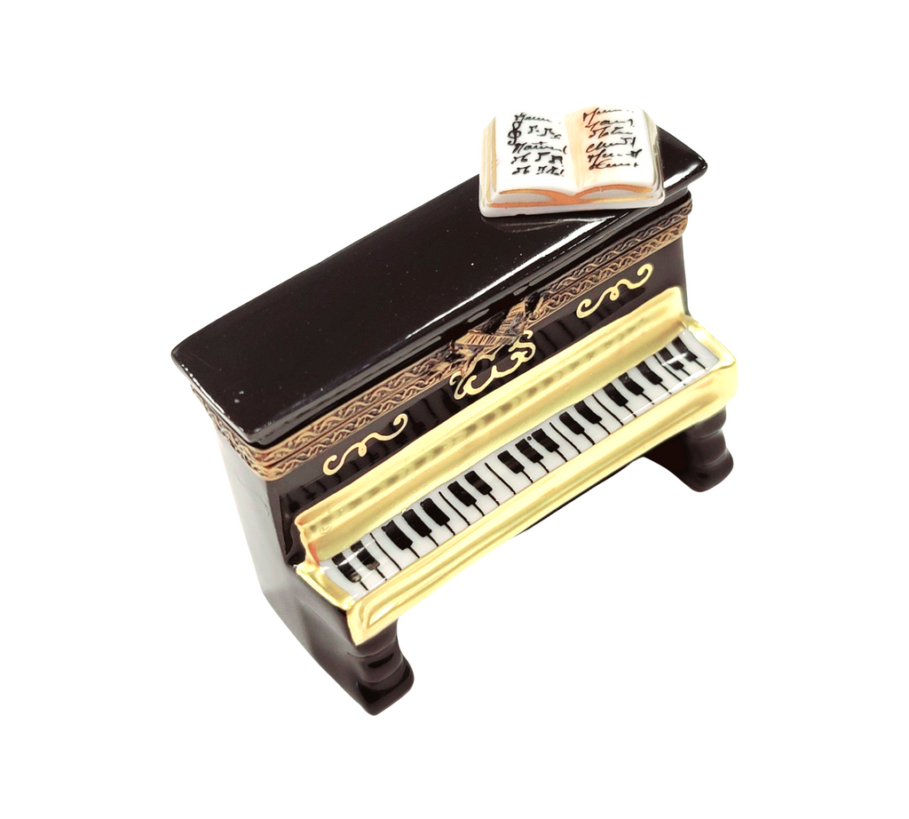 Upright Black Piano with Music Limoges Box for Collectors, a hand-painted Limoges porcelain gift