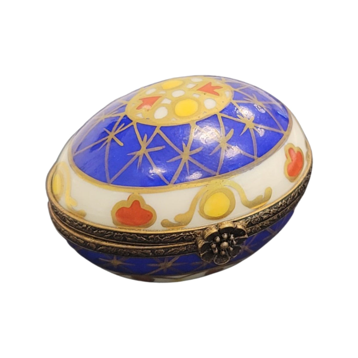 Blue Yellow Egg Limoges Porcelain Box, a hand-painted Limoges porcelain gift