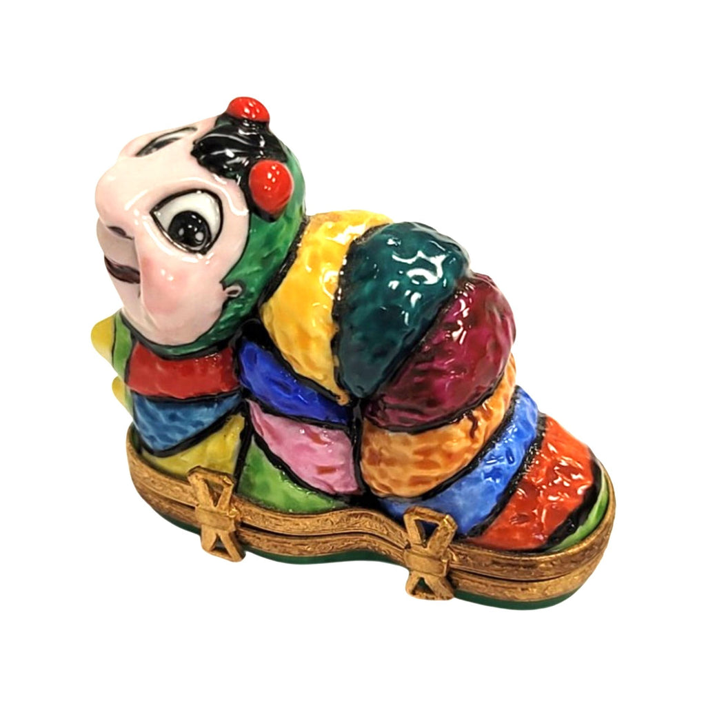 Colorful Worm Limoges Box Figurine for Art Lovers, a hand-painted Limoges porcelain gift