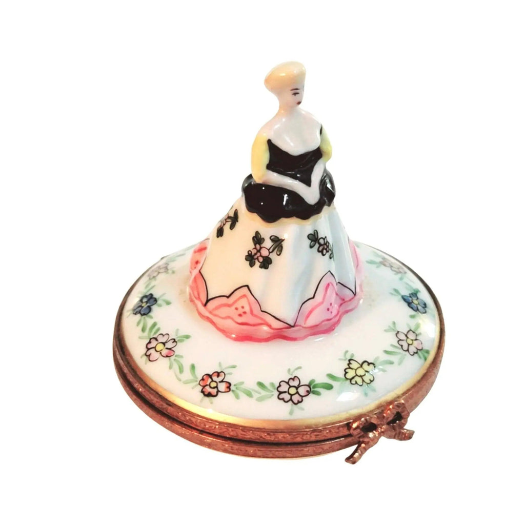 Evita Oleta French Woman Dressed Victorian Limoges Figurine, a hand-painted Limoges porcelain gift