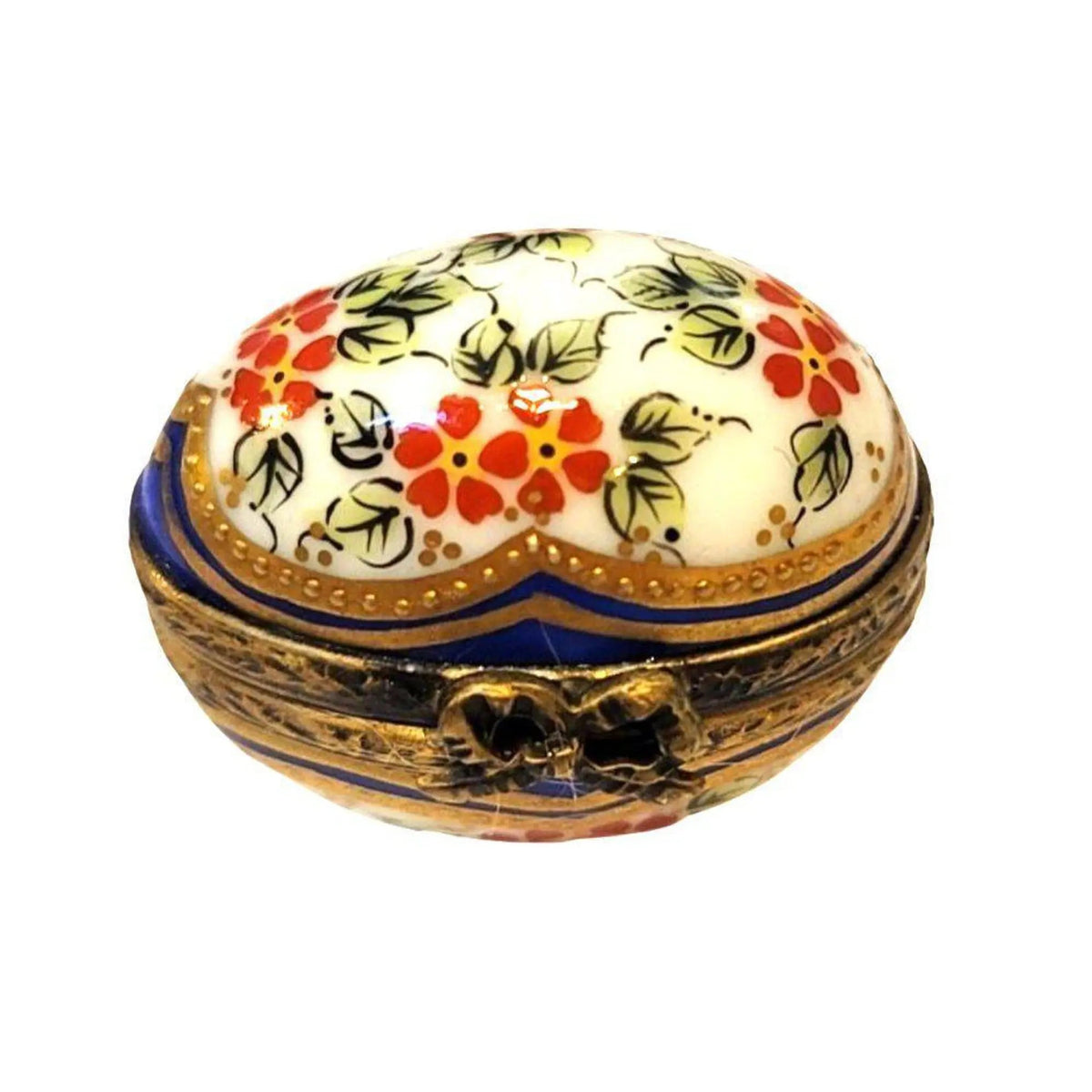 Painted details on the Mini Tiny Blue Red Egg Limoges box, French art in miniature