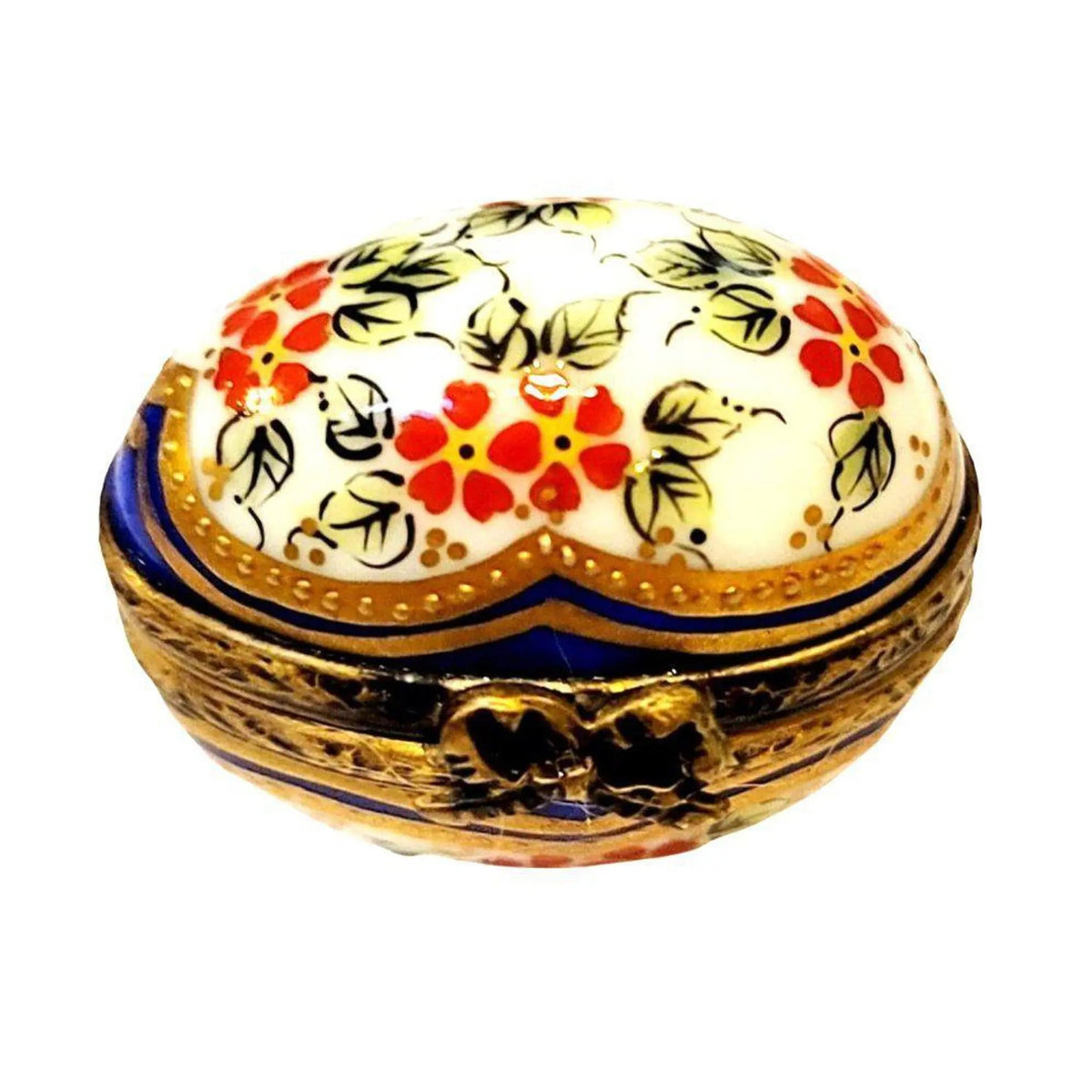 Authentic Mini Tiny Blue Red Egg Limoges box, hand-painted in France, from Limoges Boutique