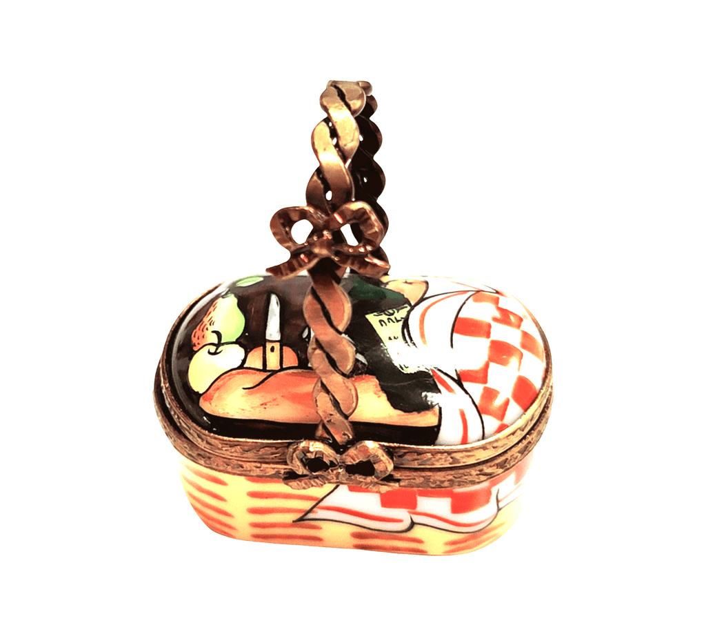 Small Vintage Picnic Basket Limoges Box, a hand-painted Limoges porcelain gift