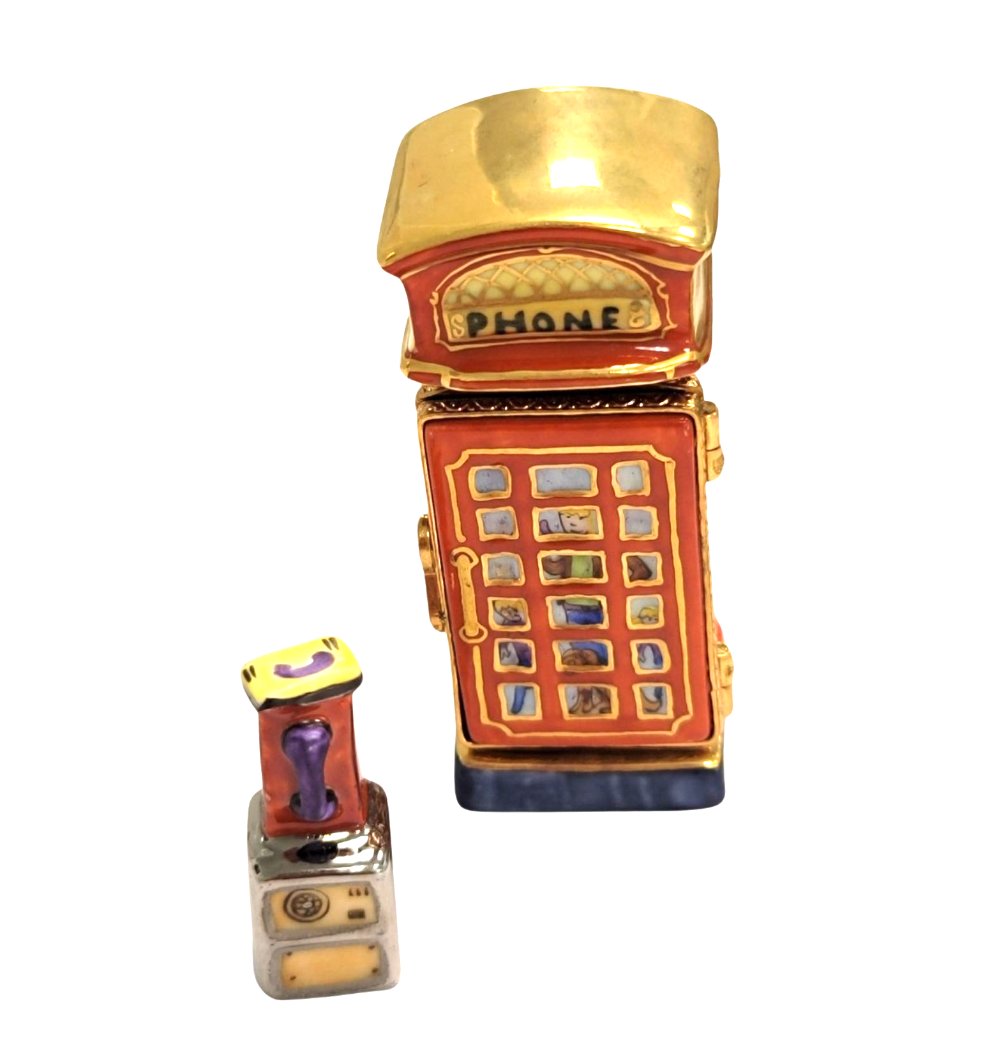 Vintage Telephone Booth Figurine for Collectors, a hand-painted Limoges porcelain gift