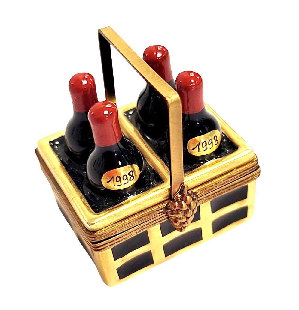 Limoges Boutique presents the 4 Bottles Wine 1998 in Basket, a genuine Limoges box painted by hand in France