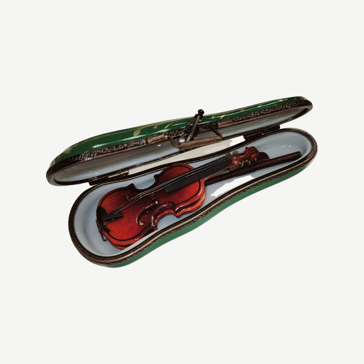Wood Violin in Green Case Limoges Box, view 2