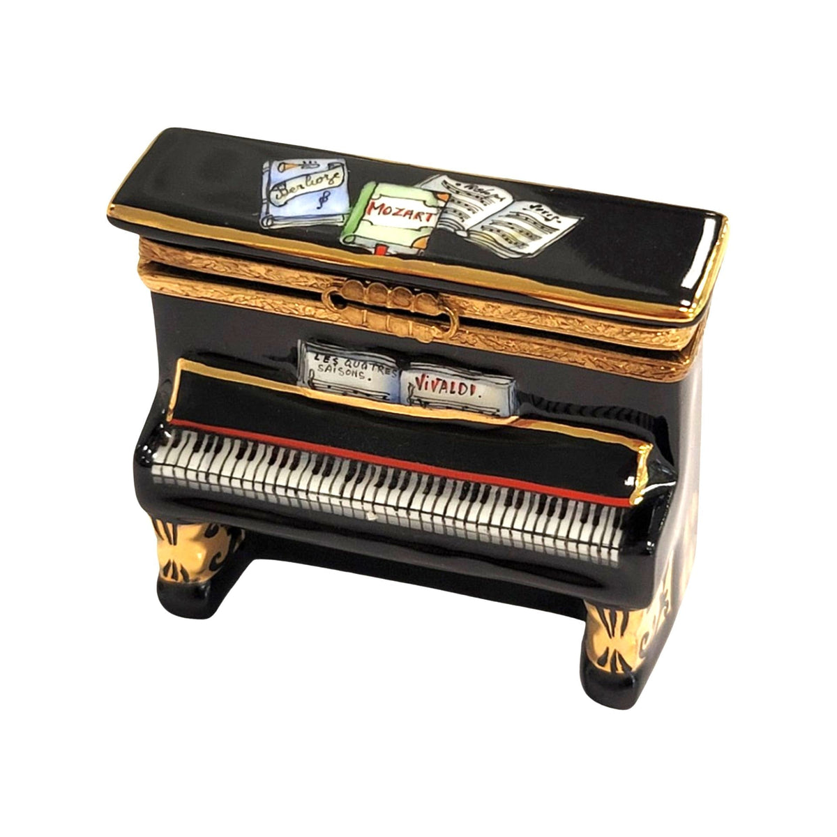 Black Upright Piano Vivaldi Limoges Box Figurine Limoges, a hand-painted Limoges porcelain gift