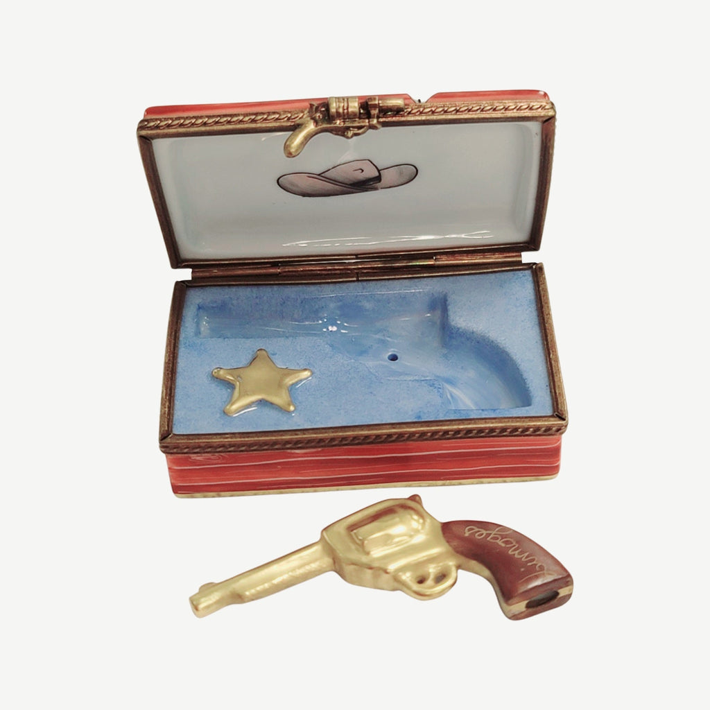 Wanted Colt 45 Sheriff Badge Western Limoges Box Figurine, view 2