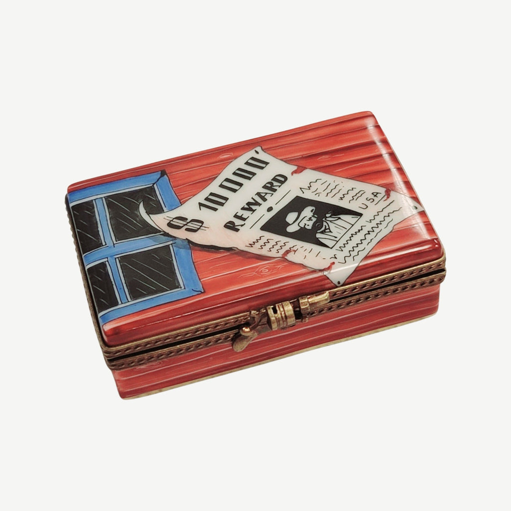 Wanted Colt 45 Sheriff Badge Western Limoges Box Figurine, a hand-painted Limoges porcelain gift