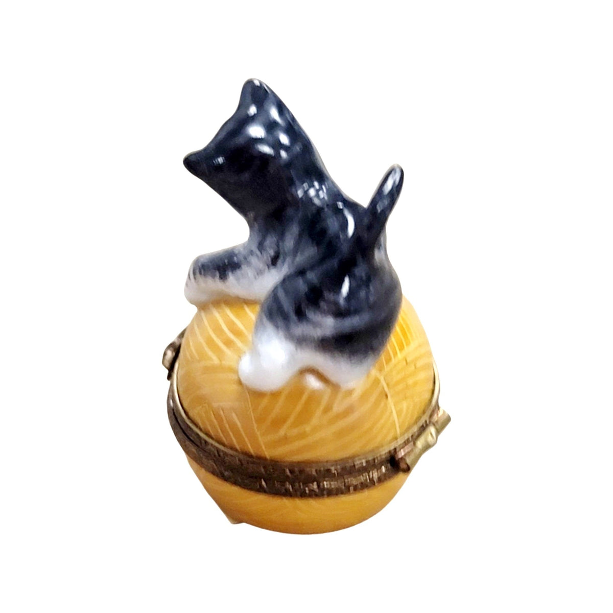 Hand-painted Cat on Yarn Limoges box, French artistry for lovers of fine art