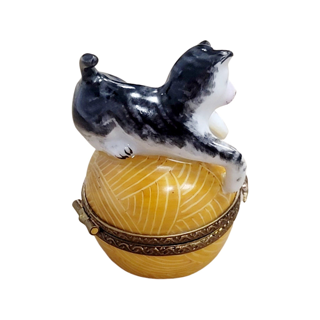 Cat on Yarn Limoges box painted by hand in Limoges, France, a gift to treasure