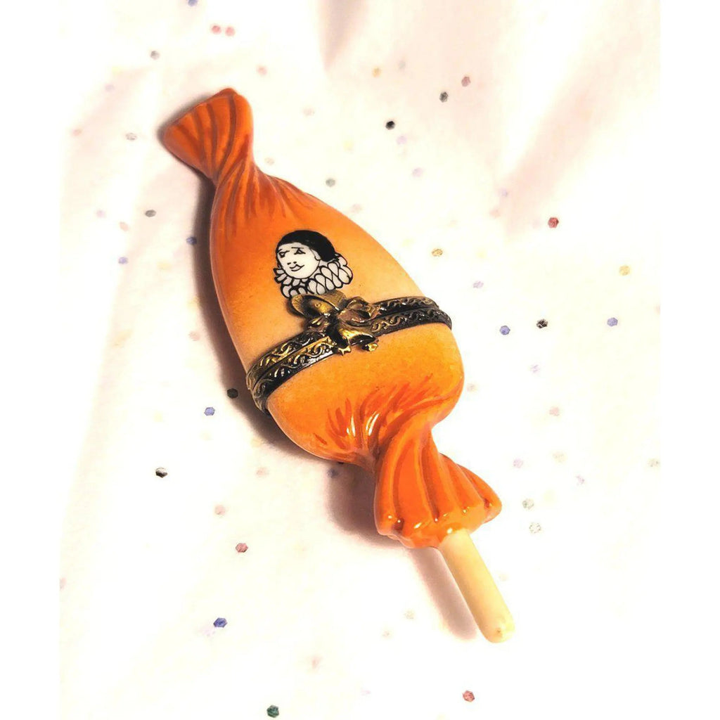 Gift idea for someone who loves France: Sweet Candy Lollipop Porcelin Orange Clown Wrapping Limoges box