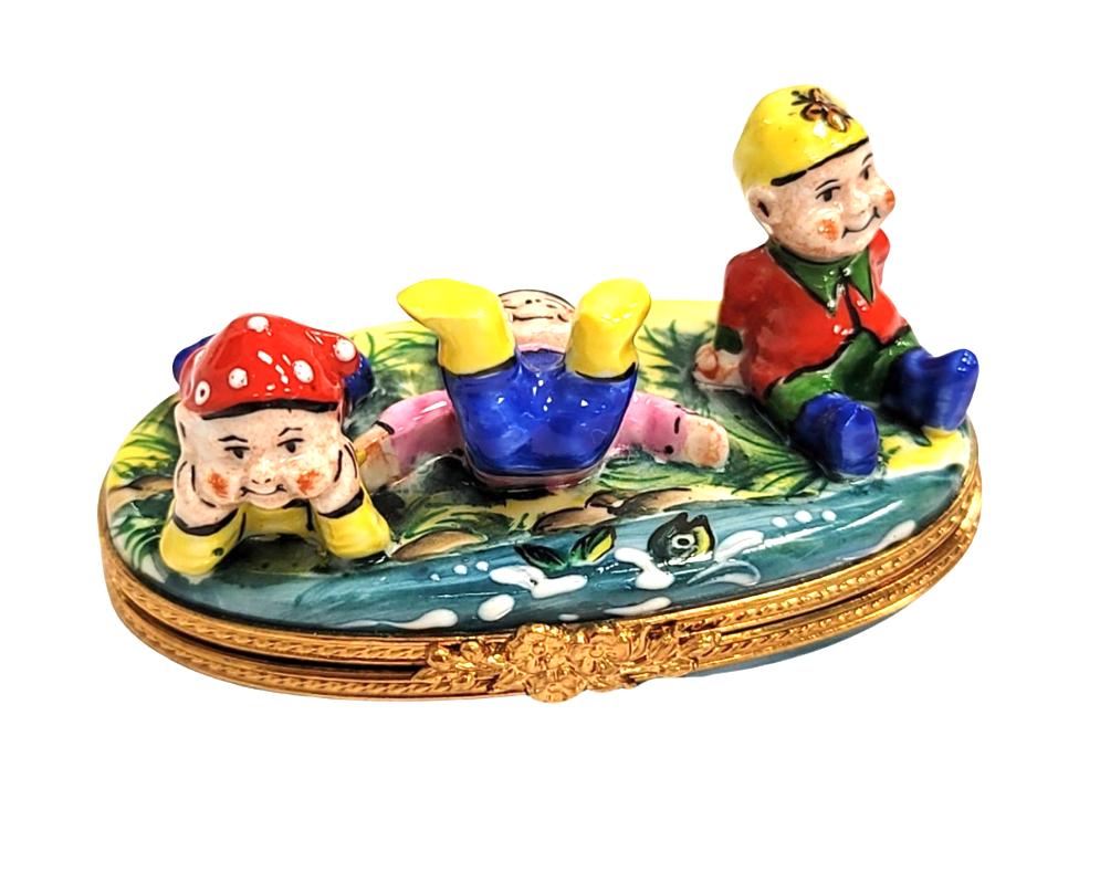 Three Dwarfs Limoges Porcelain Box, a hand-painted Limoges porcelain gift
