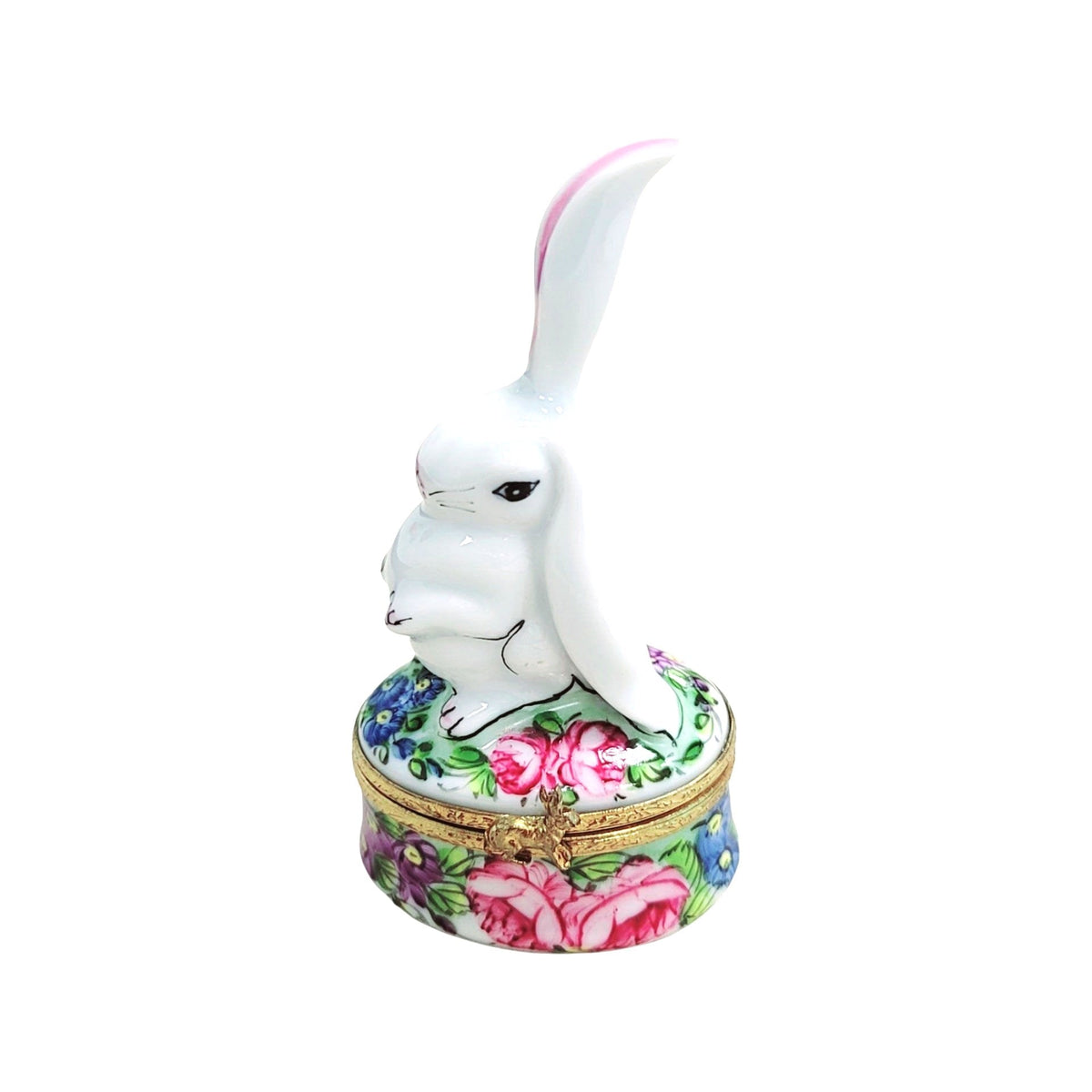 White Rabbit W Ear Up Bunny Limoges Box, a hand-painted Limoges porcelain gift