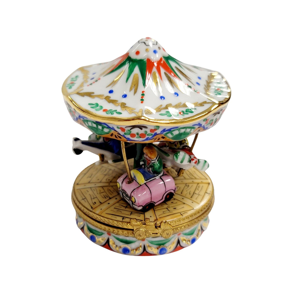 White Bumper Car Merry Go Round Carousel Carnival Decor, a hand-painted Limoges porcelain gift