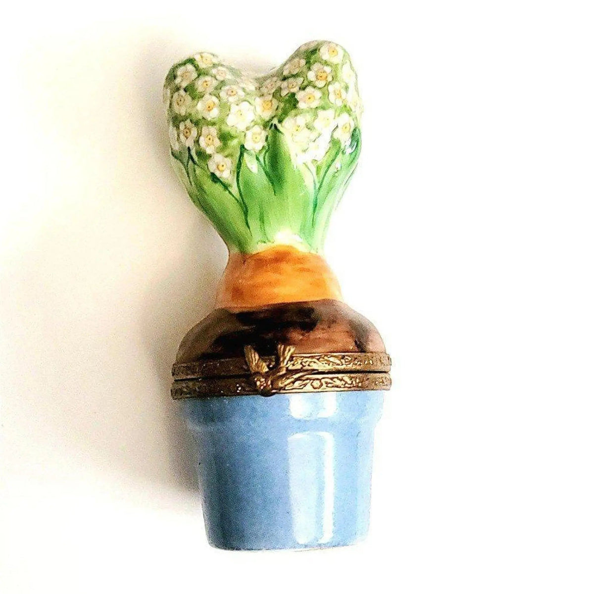 Limoges Boutique presents the White Potted Daisys White Flowers Plant, a genuine Limoges box painted by hand in France