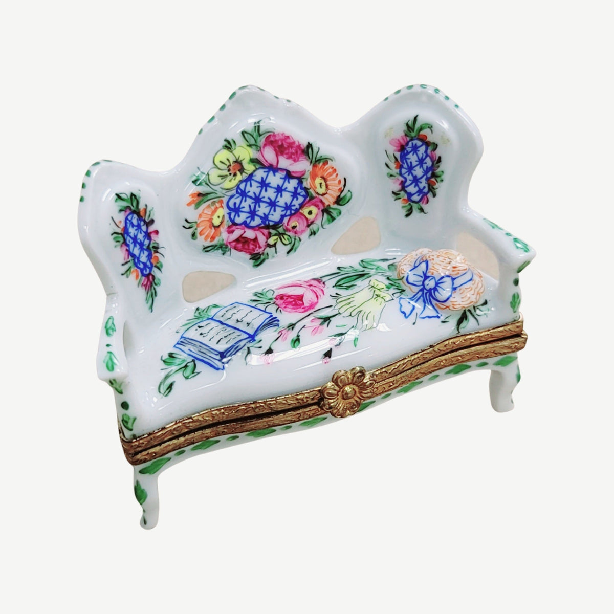 White French Love Seat Figurine, a hand-painted Limoges porcelain gift
