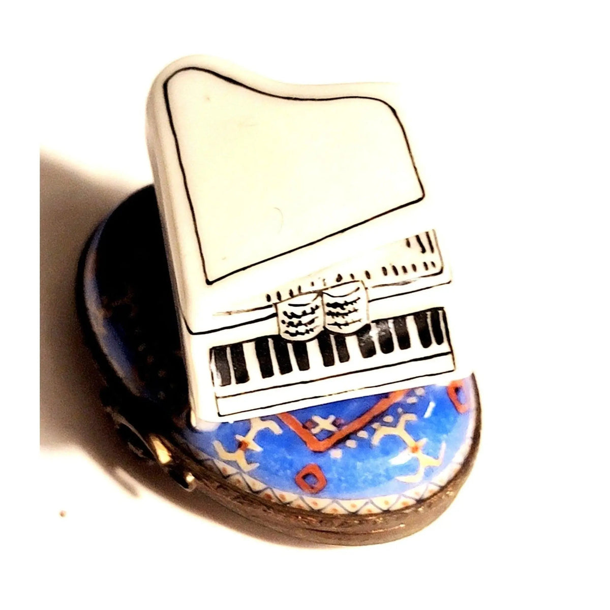 Limoges Boutique presents the White Piano on Blue, a genuine Limoges box painted by hand in France