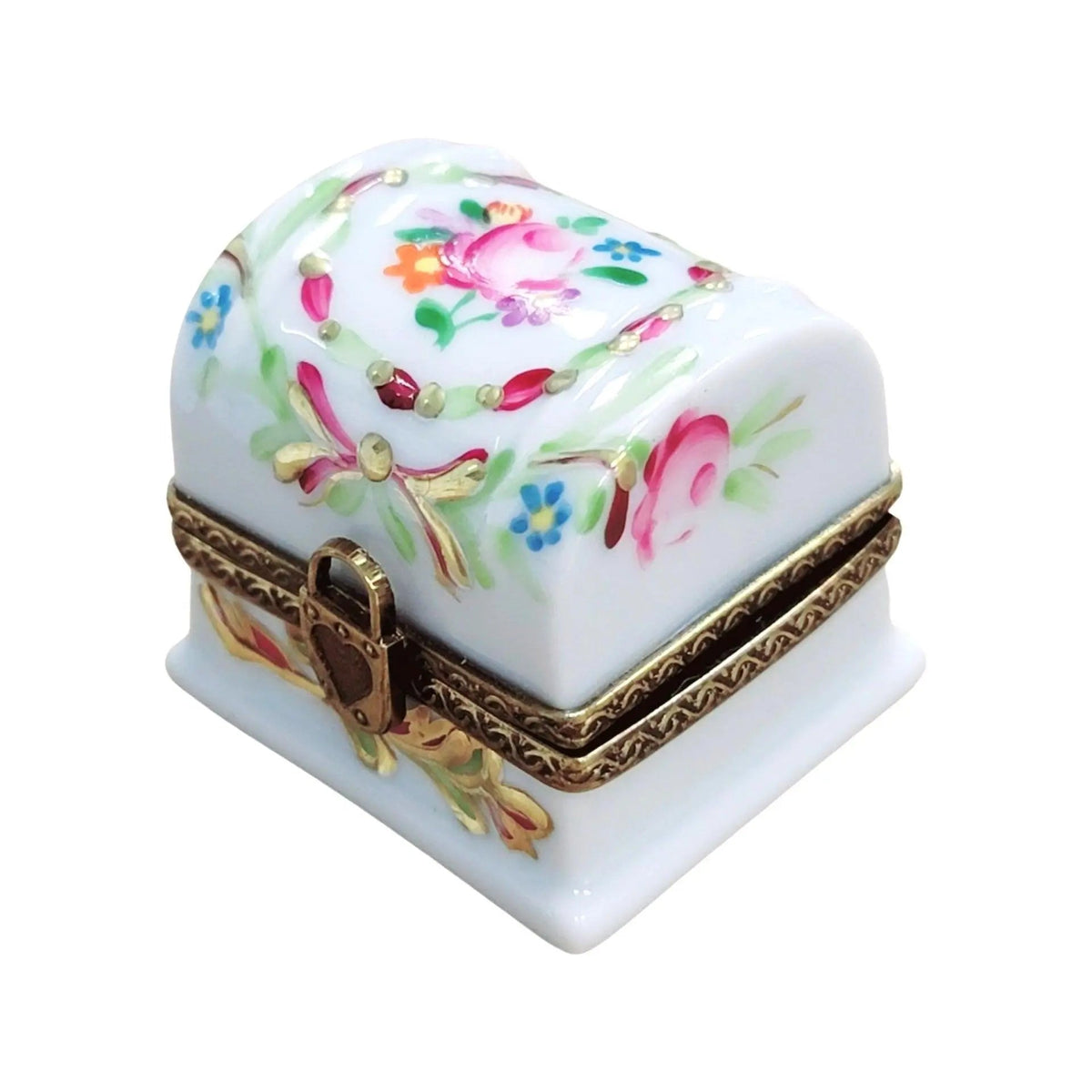 Genuine White Chest Roses Locket Clasp Limoges box painted by hand in France, from Limoges Boutique