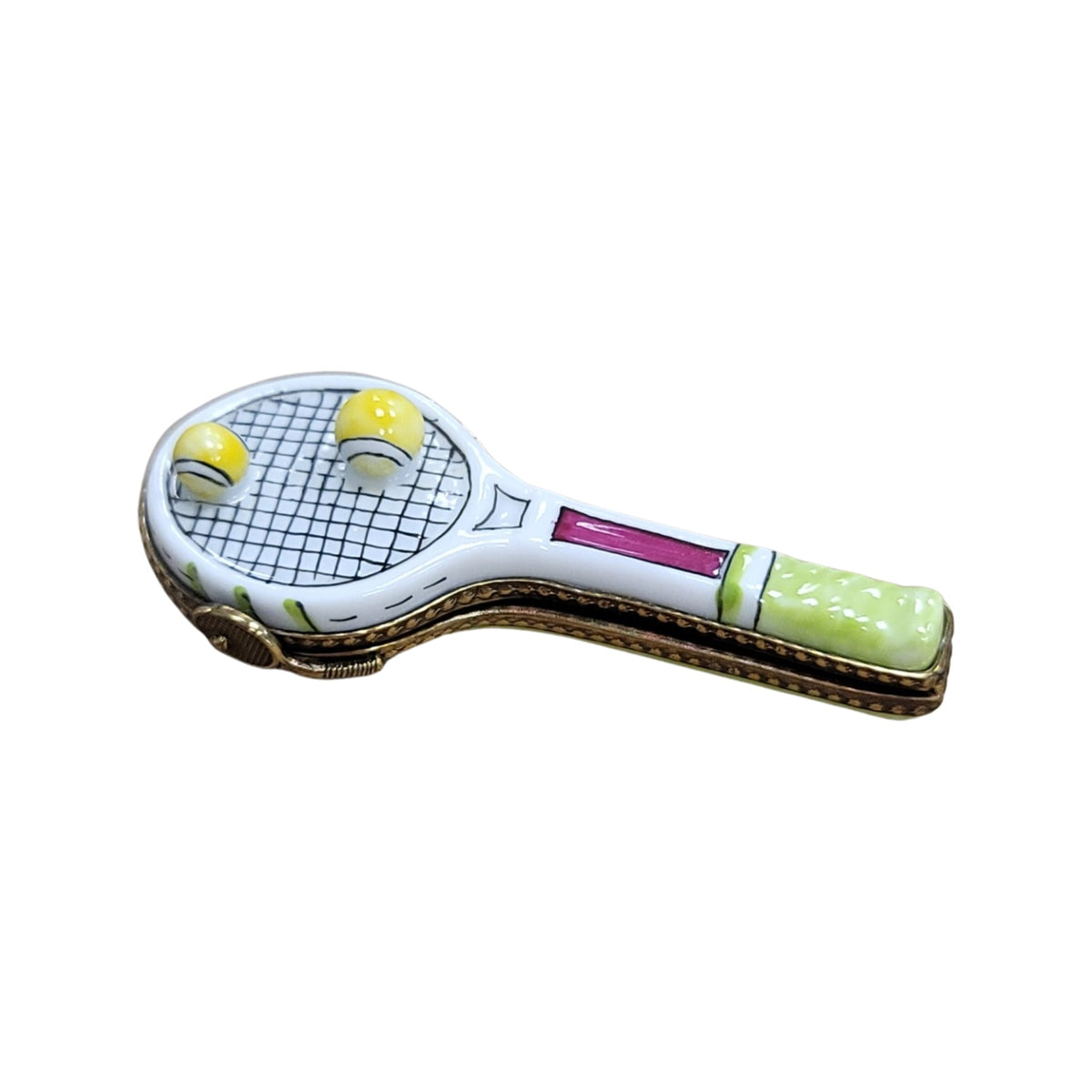 White Tennis Racquet 2 Balls Limoges Box, view 3