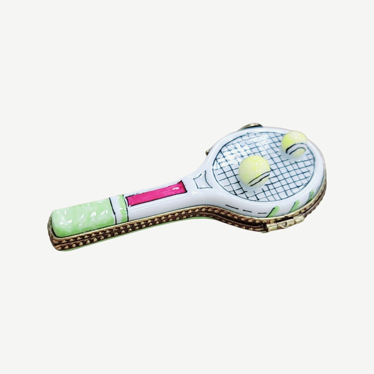 White Tennis Racquet 2 Balls Limoges Box, view 4