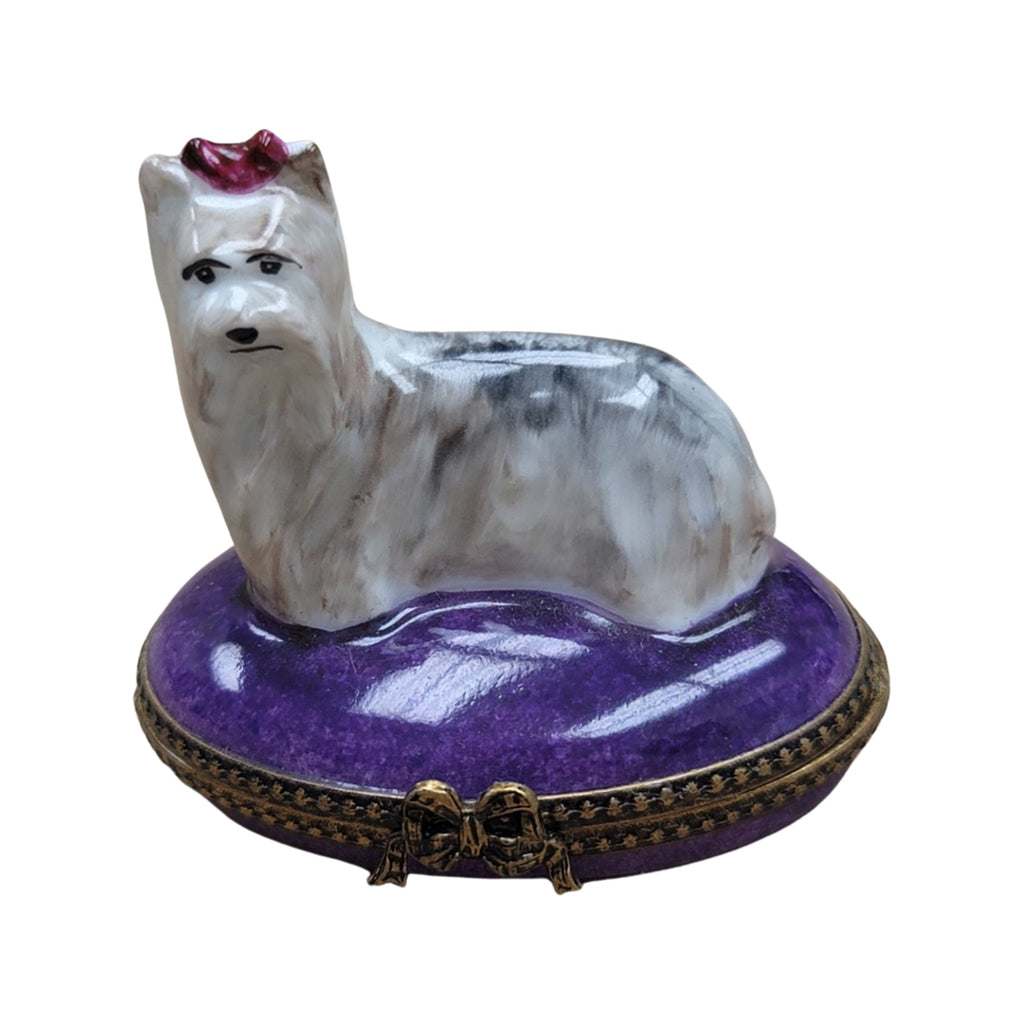 White Yorkshire Terrier Limoges Box for Dog Lovers, a hand-painted Limoges porcelain gift