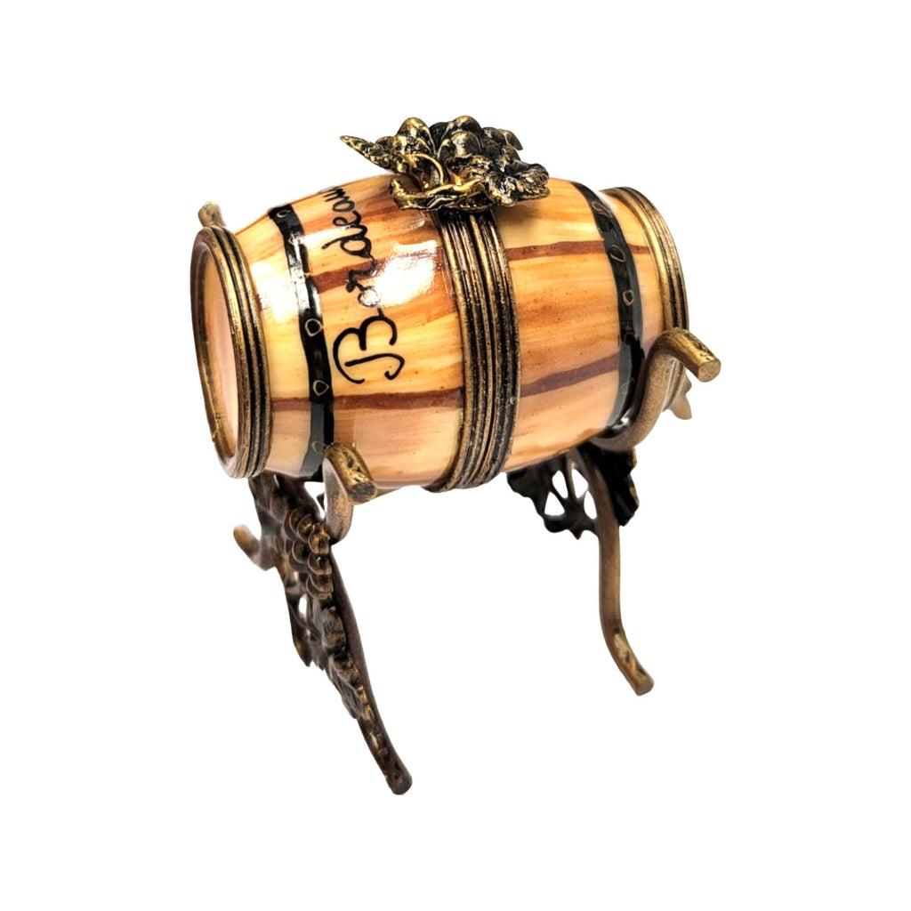 Wine Barrel on Stand Limoges Box, a hand-painted Limoges porcelain gift