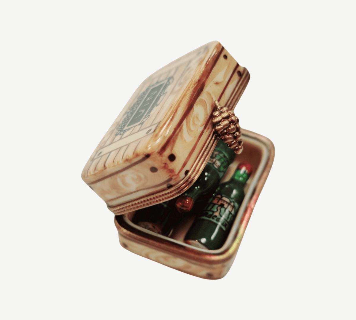 Treasured French collectible: 3 Bottles Wine Limoges box, painted by hand