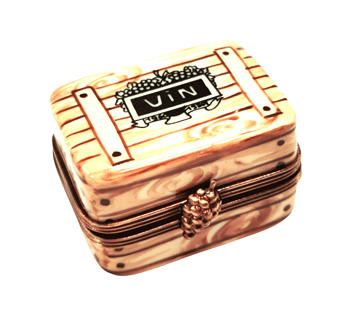 Every brushstroke by hand on the 3 Bottles Wine Limoges box from France