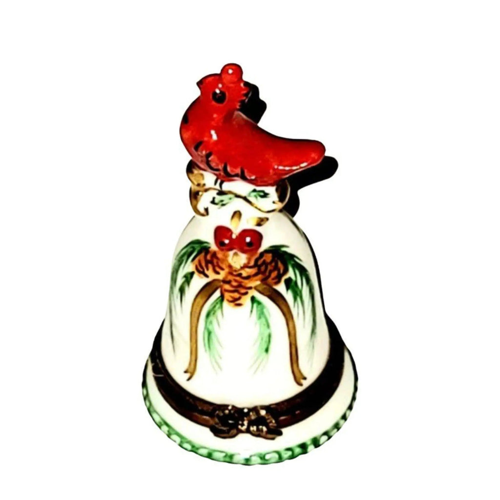 Winter Cardinal on Bell Christmas Limoges Box Figurine, view 3