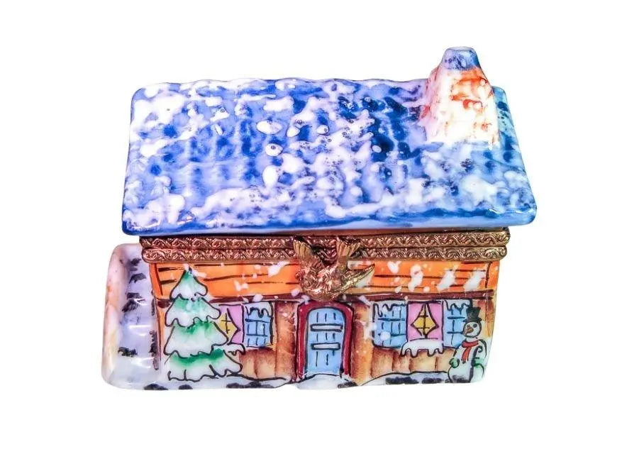 Authentic Winter House in Snow Christmas House Limoges box, hand-painted in France for Christmas, from Limoges Boutique