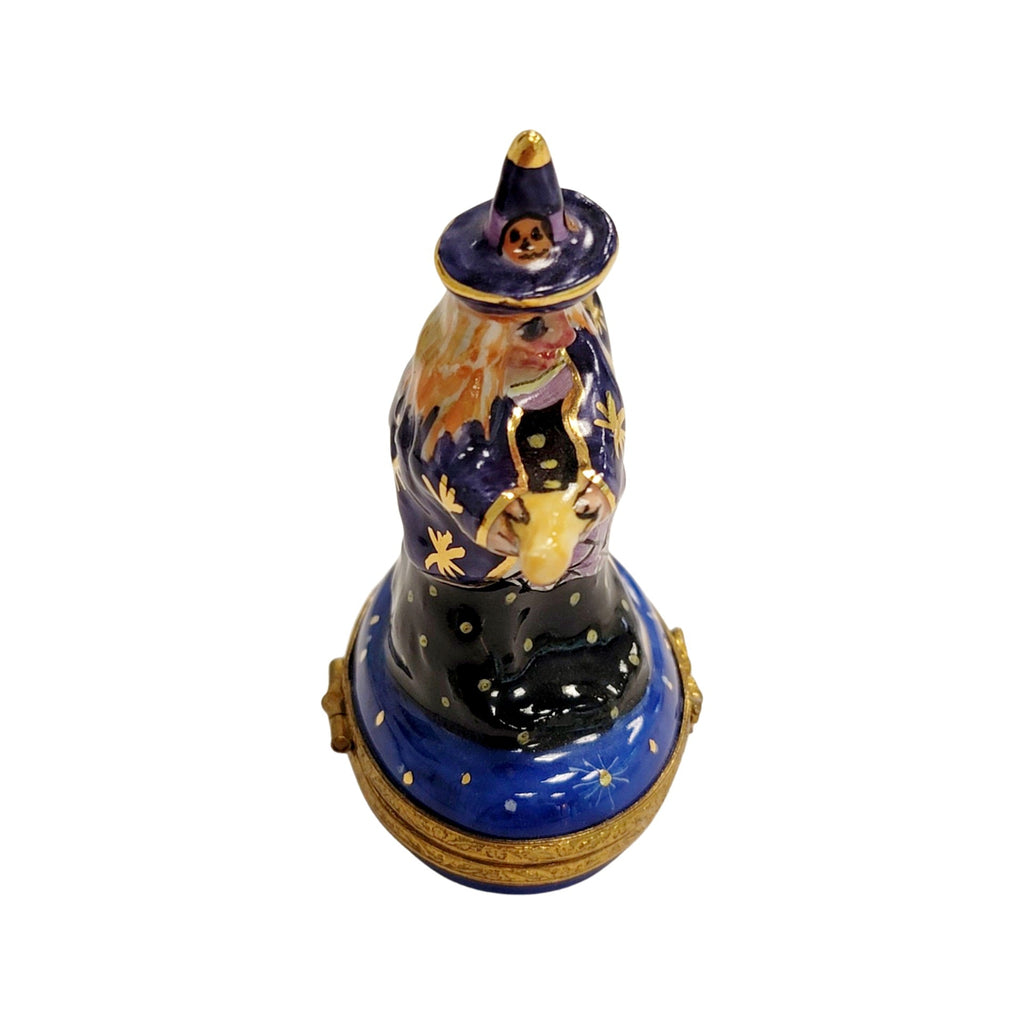 Collectible Witch on Broom Limoges box with artisan brushwork