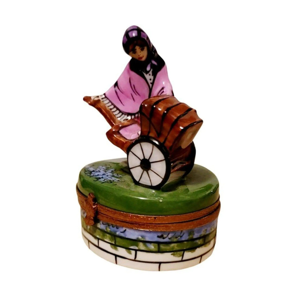 Woman w Baby Carriage Rickshaw Stroller Limoges Box, view 7
