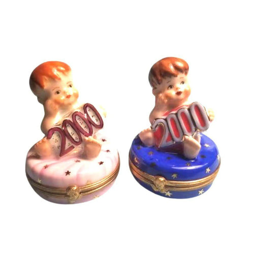 Genuine 2 Babies Year 2000 Baby Boy Girl Limoges box painted by hand in France, from Limoges Boutique