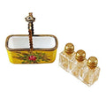 Authentic Rochard Yellow Basket with Three Bottles Limoges box, hand-painted in France, from Limoges Boutique