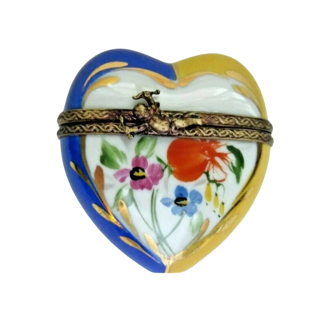 Yellow Blue Heart Limoges Porcelain Art Object, a hand-painted Limoges porcelain gift